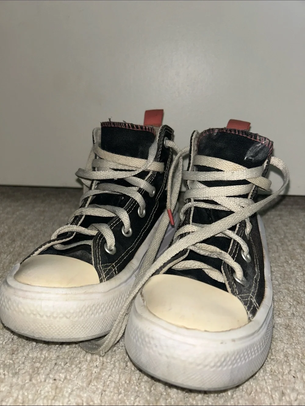 Converse Platform High Top Sneakers - Black with White Soles and Red Accents